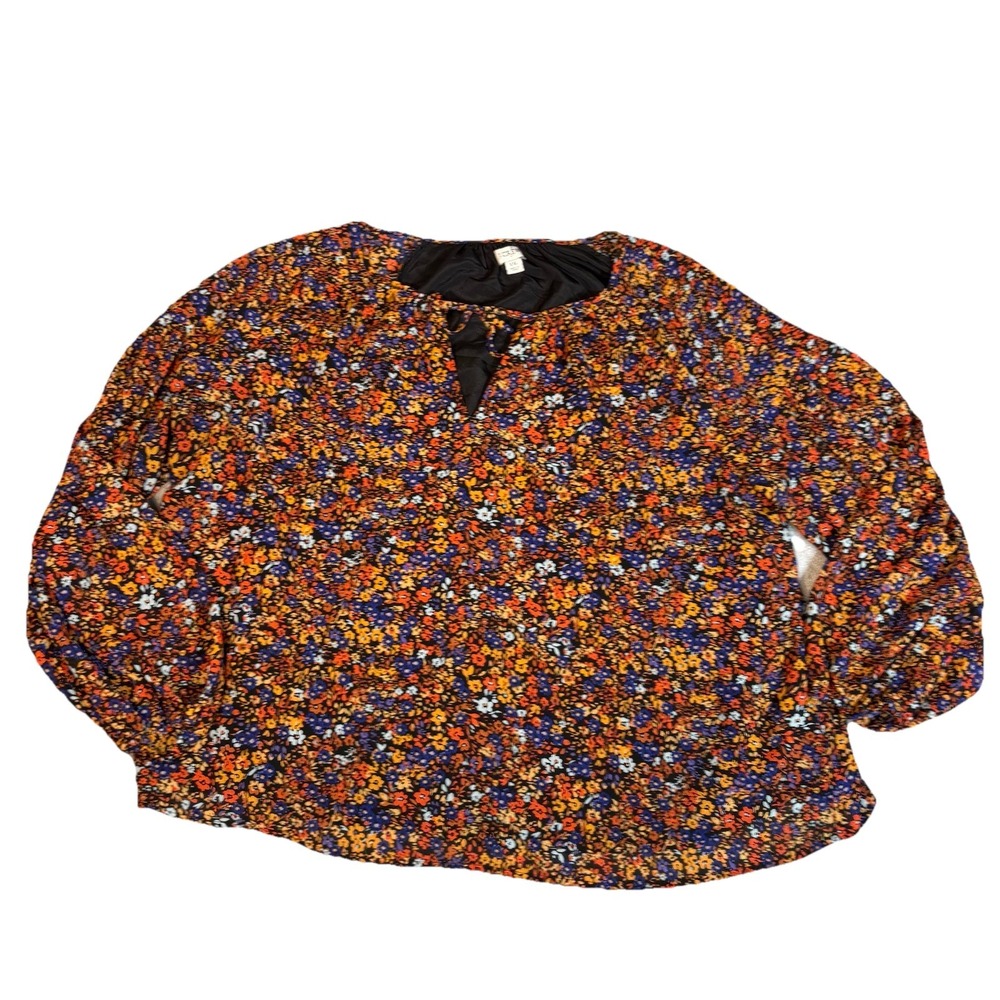J.Crew Crinkle Peasant Top XXL Dark Floral Long Sleeve Cottagecore Romantic Boho